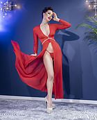 Romantic robe, long sleeves, high slit, lace inlays